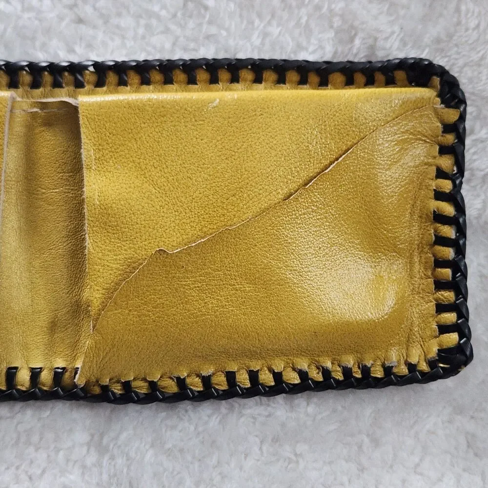 Vtg Hand Tooled Leather Braided Edge Bifold Wallet Western/Cowboy-Horse & Boots